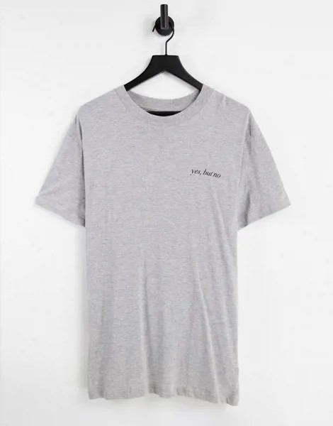 Футболка в стиле oversized с надписью yes no Night Addict-Серый