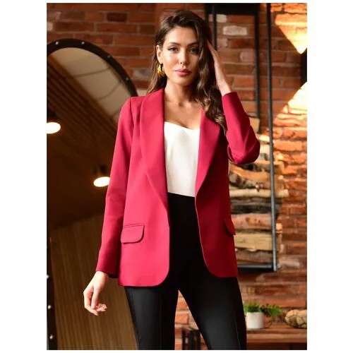 Женский классический пиджак Оверсайз oversize, удлиненный широкий пиджак, прямой крой, с подкладом, бордовый цвет, размер 44