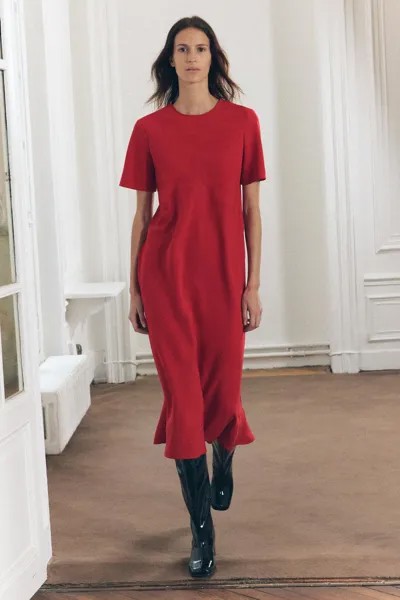 Платье миди с воланами ZARA, красный