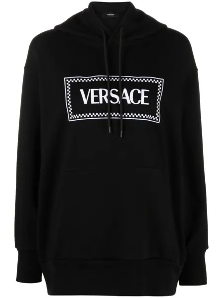 Versace худи с отделкой в рубчик и логотипом, черный