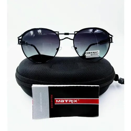 Солнцезащитные очки Matrix, круглые, оправа: металл, спортивные, поляризационные, с защитой от УФ, градиентные, черный
