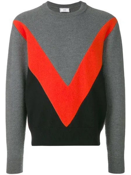 AMI Paris трехцветный свитер с круглым вырезом
