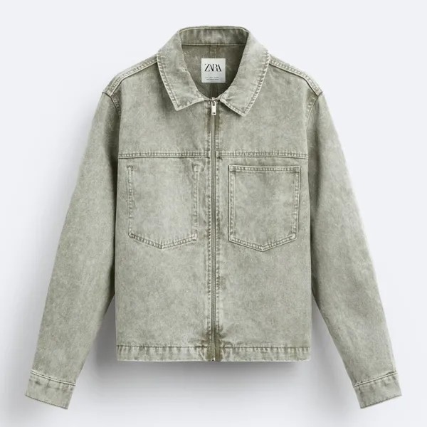 Куртка Zara Acid Wash Denim, серо-зеленый