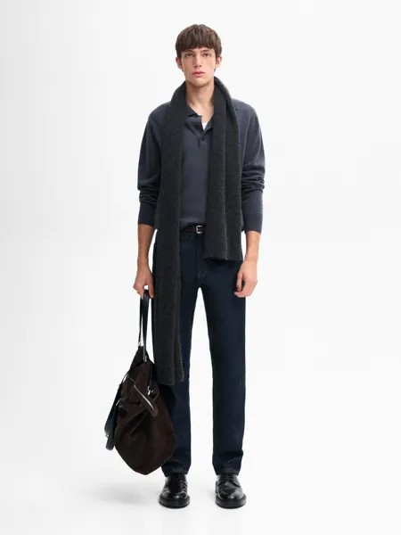 Свитер с воротником-поло из шерсти и кашемира Massimo Dutti, синий