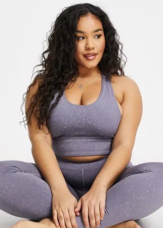 Укороченная майка для йоги с эффектом кислотной стирки ASOS 4505 Curve-Синий