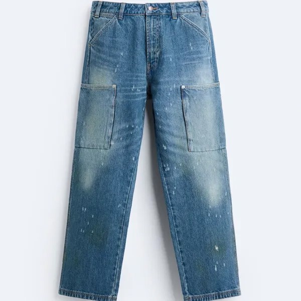 Джинсы Zara Paint Splatter Cargo, синий
