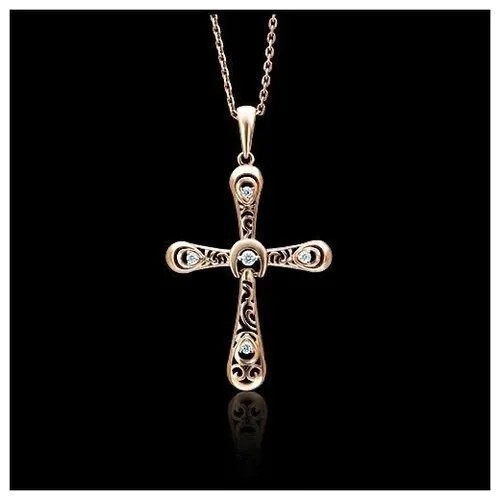 Крестик PLATINA, красное золото, 585 проба, фианит