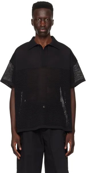 Черная рубашка-поло с v-образным вырезом Solid Homme