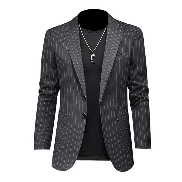 Пиджак для мужчин, Модный повседневный черный блейзер с полосками, пальто Gentlmen, деловой мужской костюм, куртка, приталенный силуэт, верхняя ...