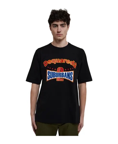 Хлопковая футболка S с принтом спереди Dsquared2, черный