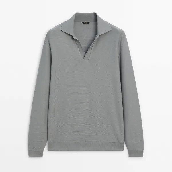 Лонгслив Massimo Dutti Textured Cotton Blend, серо-зеленый