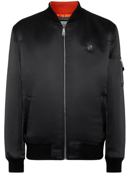 Philipp Plein атласный бомбер, черный