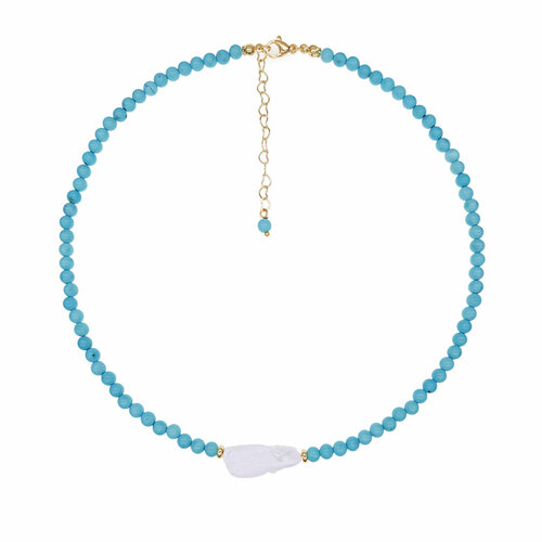 Колье Strekoza Collection, жемчуг барочный, бирюза, длина 40 см, белый/бирюзовый