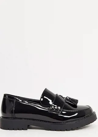 Черные лакированные туфли на массивной подошве Glamorous Wide Fit-Черный цвет