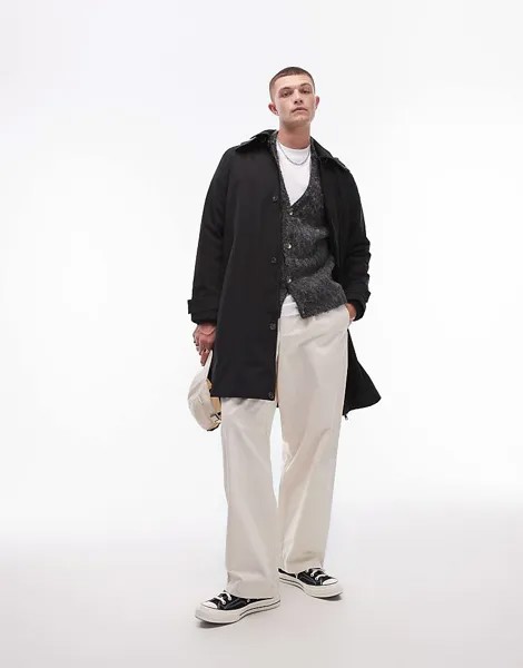 Черный тренч с капюшоном Topman