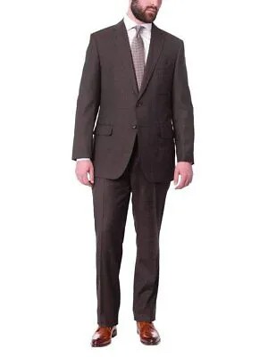 Blujacket Мужской костюм стандартного кроя из 100% шерсти коричневого цвета в клетку с половиной парусины