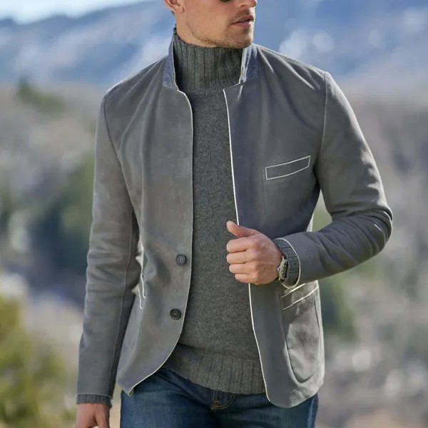 Мужская куртка замшевая винтажная верхняя одежда с карманами серая