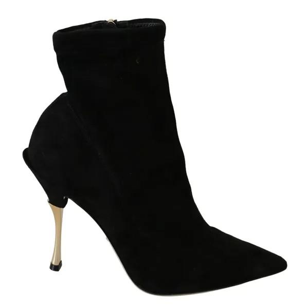 DOLCE - GABBANA Обувь Ботильоны Черные замшевые туфли на каблуке золотого цвета EU36 / US5,5 Рекомендуемая розничная цена 1300 долларов США