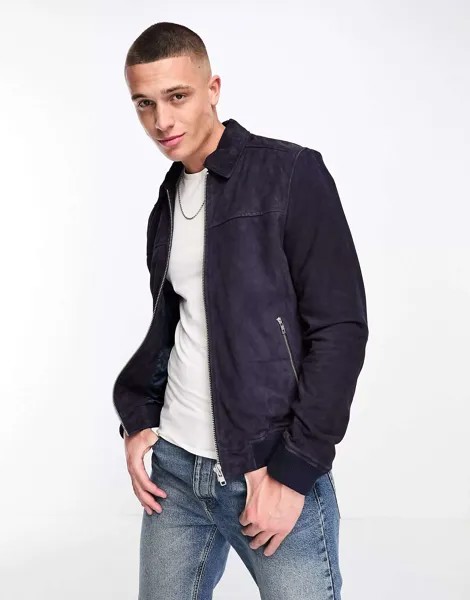 Бомбер Harrington из натуральной кожи Barneys Originals Berlin - Темно-синий
