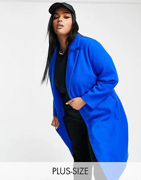 Синее деловое пальто с поясом New Look Curve
