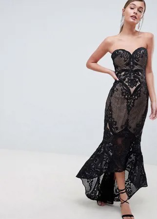 Кружевное платье макси с вырезом сердечком Bariano-Черный