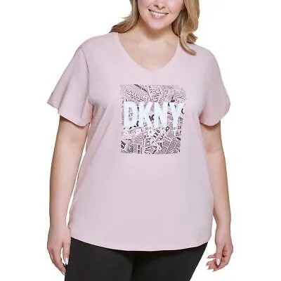 DKNY Sport Женские эластичные рубашки и топы с v-образным вырезом с принтом Рубашка BHFO 8279