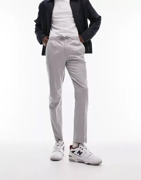 Topman – элегантные брюки светло-серого цвета с эластичным поясом и облегающим кроем