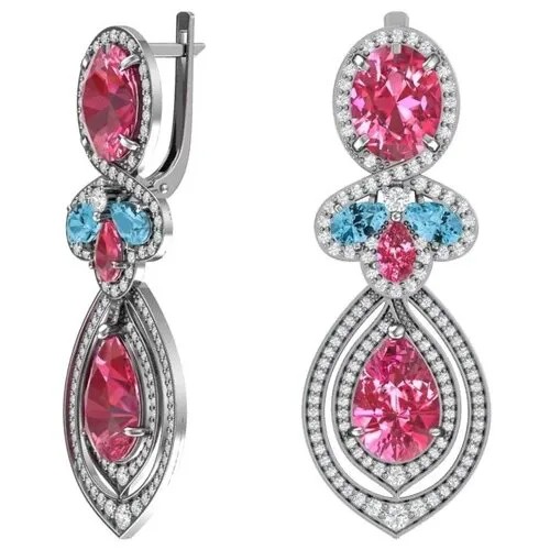 Серебряные серьги с кварцем синтетическим и фианитами 2100951-03705
