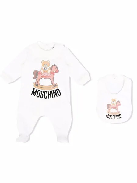 Moschino Kids комплект из комбинезона и нагрудника с логотипом