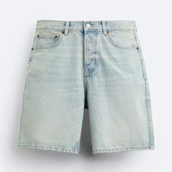 Шорты Zara Loose Fit Denim Bermuda, синий