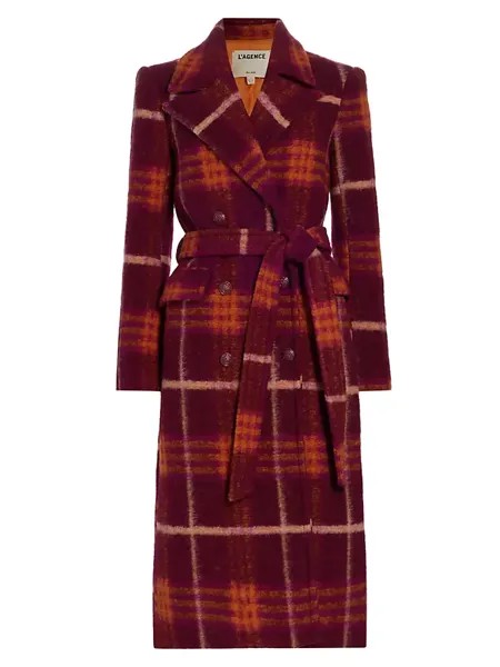 Полушерстяной тренч в клетку Olina L'Agence, цвет burgundy orange plaid