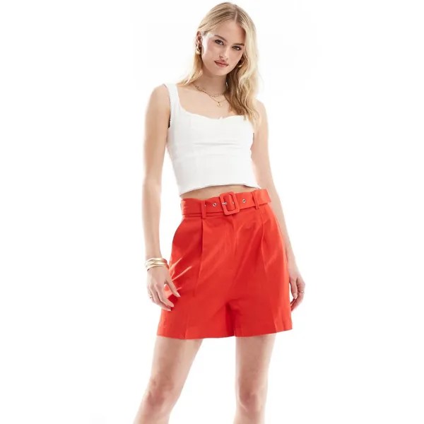 Шорты Asos Design Tall Tailored Belted With Linen, красный