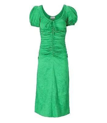 Женское зеленое атласное платье-миди Ganni