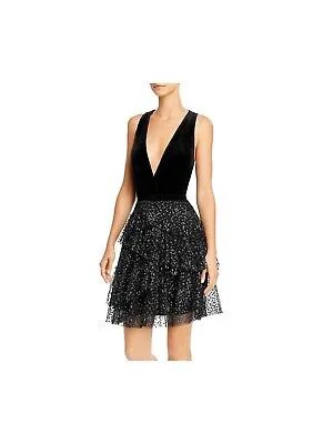 BCBG MAXAZRIA Женское черное короткое вечернее платье без рукавов с v-образным вырезом + расклешенное платье XS