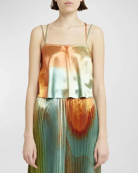 Укороченный атласный топ с бретелями и принтом Mari Ulla Johnson, цвет Desert Topaz