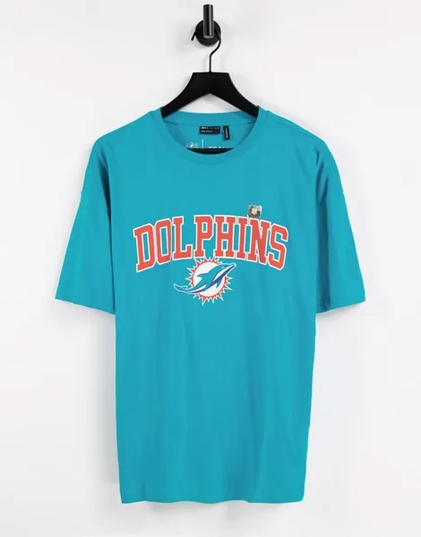 Синяя oversized-футболка с принтом «NFL Miami Dolphins» ASOS DESIGN-Голубой