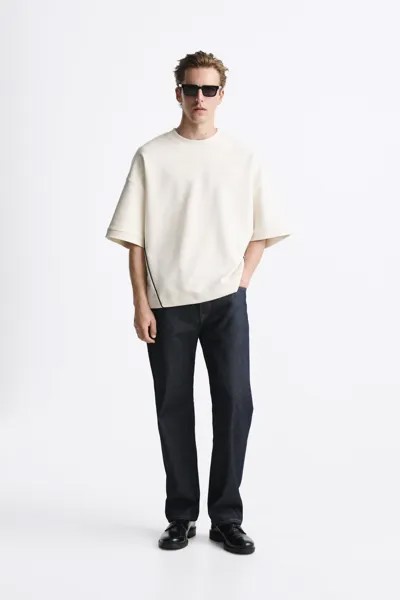 Свитер контрастного цвета с ленточным крайом Zara, устричный белый