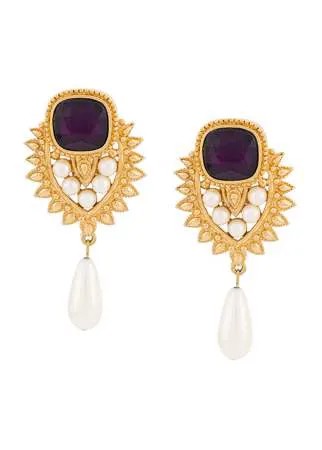 Susan Caplan Vintage 1990s Vintage Elizabeth Taylor 18kt Gold Plated Faux Pearl Drop Earrings