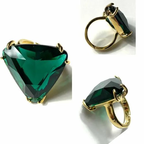 Кольцо Florento, кристалл, искусственный камень, зеленый, золотой