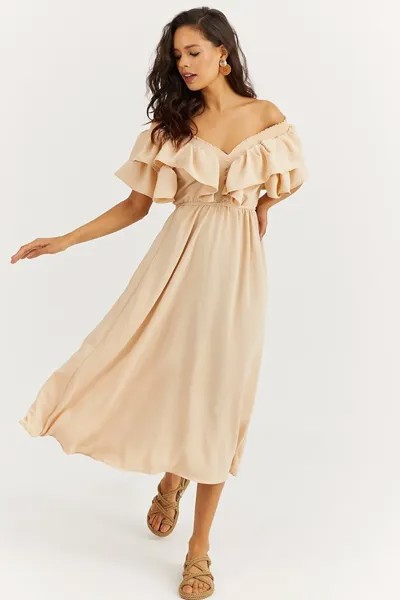 Женское платье ванильного цвета с V-образным вырезом спереди и сзади KS113 Cool & Sexy, бежевый