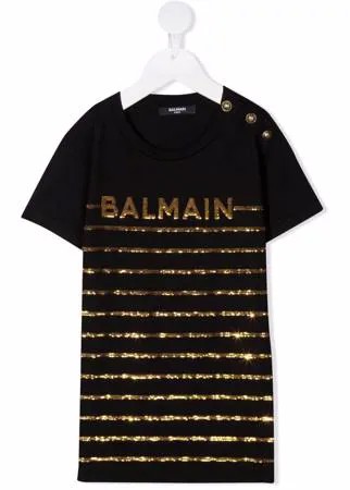 Balmain Kids футболка в полоску с пайетками