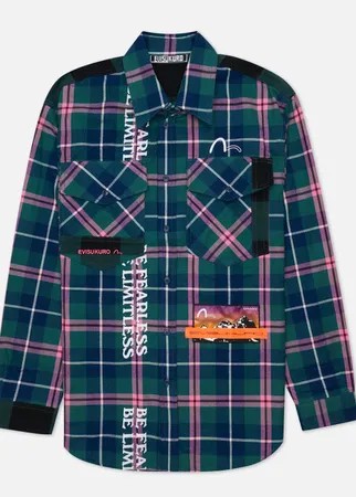 Мужская рубашка Evisu Evisukuro Oversized Contrast Plaid Flannel, цвет зелёный, размер S