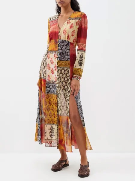 Шелковое платье макси harper в стиле пэчворк Saloni, красный