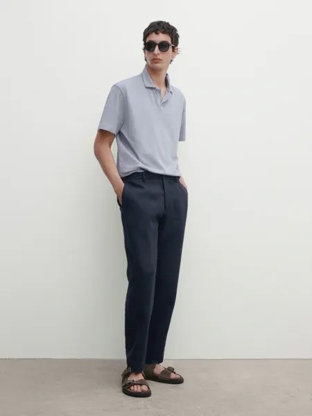 Рубашка-Поло из смесового хлопка с короткими рукавами Massimo Dutti, синий