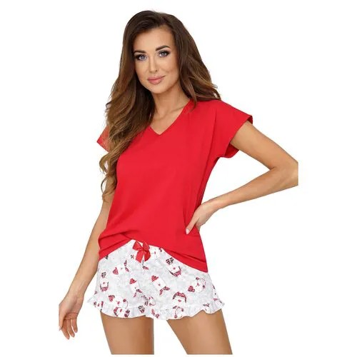 Женская пижама DONNA Teddy, футболка и шорты, красный, хлопок 100% (Размер: L)