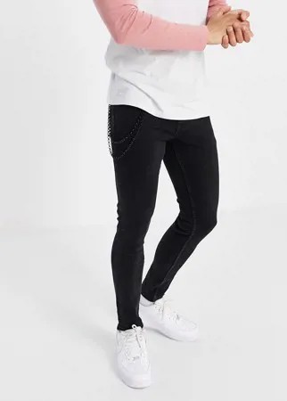 Черные выбеленные джинсы зауженного кроя с цепочкой New Look-Черный