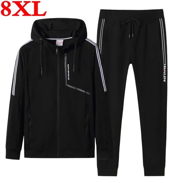 8XL 2020 размер Новый плюс 7XL Мужской комплект весна осень Мужская спортивная одежда комплект из 2 предметов спортивный костюм куртка + штаны му...