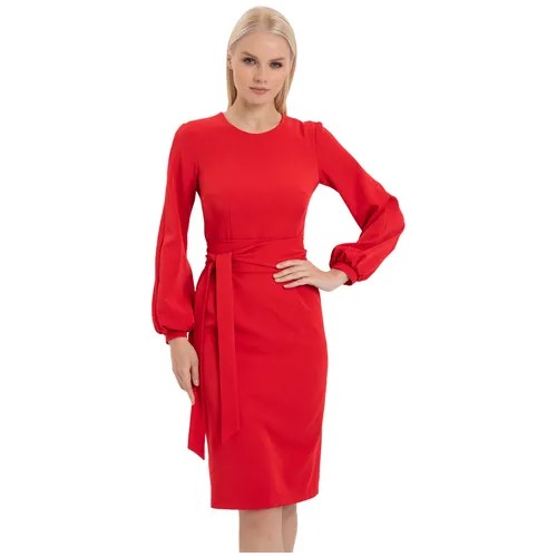 Платье-футляр ONateJ, креп, повседневное, классическое, полуприлегающее, до колена, карманы, размер 42, красный