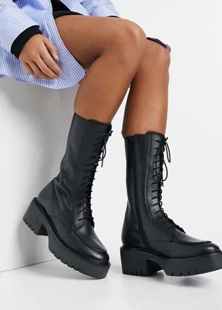 Черные кожаные ботинки со шнуровкой ASOS DESIGN Alpha Premium-Черный