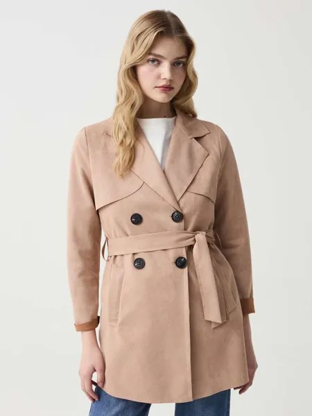 Короткий двубортный тренч из замши Hybrid, цвет beige